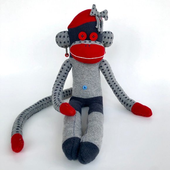 Hand-stitched Sock Monkey Stuffed Toy with Magnets - Picture 3 of 12